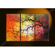 Модульная картина из 3 секций: цветущее дерево, выполненная маслом на холсте